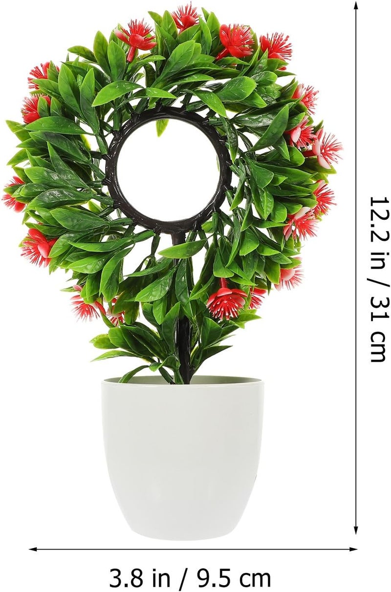 Veemoon Artificial Fake Bonsai Flower Pot Plant Red Faux Tabletop Simulated Greenery Ornament for Home Office Decoration - Image 2
