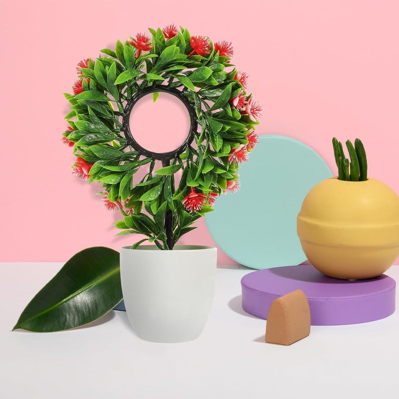 Veemoon Artificial Fake Bonsai Flower Pot Plant Red Faux Tabletop Simulated Greenery Ornament for Home Office Decoration - Image 4