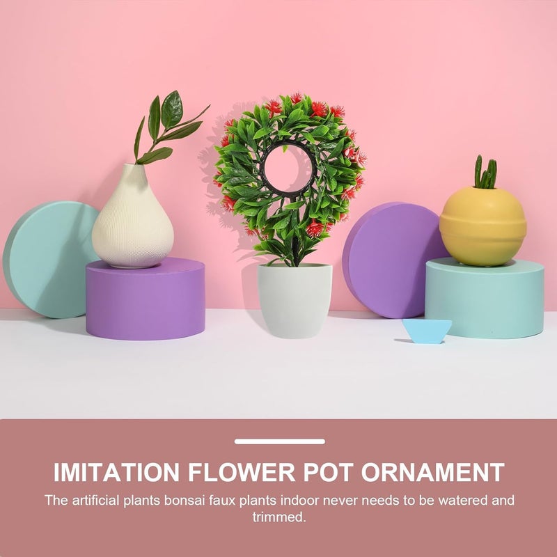 Veemoon Artificial Fake Bonsai Flower Pot Plant Red Faux Tabletop Simulated Greenery Ornament for Home Office Decoration - Image 5