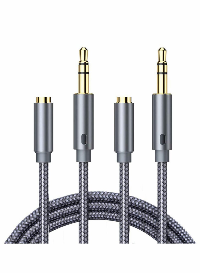 Y&D Audio Extension Cable, Headphone Male to Female Aux Adapter Hi-Fi Sound Stereo Extender Cord for Headset, iPhone, iPad, Smartphones, Tablets & More (Grey, 2-Pack, 2Meter)  - Image 1