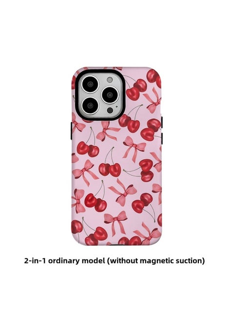 Foundation Cherry Film Magnetic 2-in -1 Suitable For Apple 16pro Mobile Phone Case 15/14/13/12 Soft Shell Hard Shell-Color: Frosted-film 2-in-1-Applicable Models:Apple 12