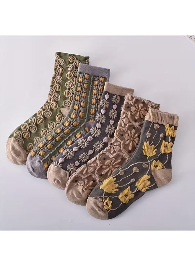 زيمي جوارب نسائية متوسطة الطول بنقشة كلاسيكية - طقم من 10 أزواج. جوارب صينية تقليدية تسمح بمرور الهواء. جوارب مريحة وعملية للاستخدام اليومي. - Image 2