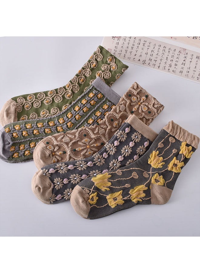 زيمي جوارب نسائية متوسطة الطول بنقشة كلاسيكية - طقم من 10 أزواج. جوارب صينية تقليدية تسمح بمرور الهواء. جوارب مريحة وعملية للاستخدام اليومي. - Image 4