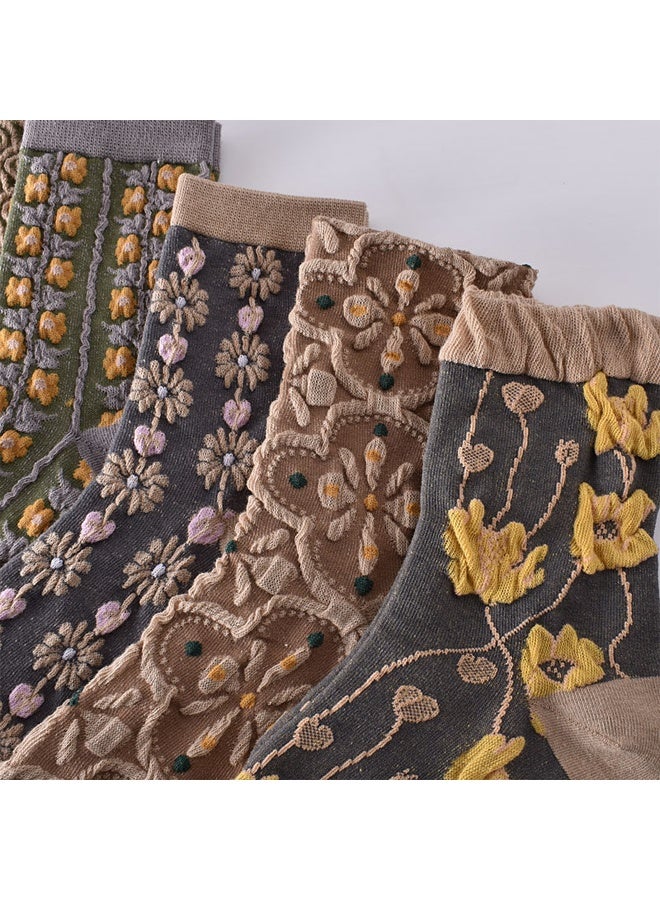 زيمي جوارب نسائية متوسطة الطول بنقشة كلاسيكية - طقم من 10 أزواج. جوارب صينية تقليدية تسمح بمرور الهواء. جوارب مريحة وعملية للاستخدام اليومي. - Image 5