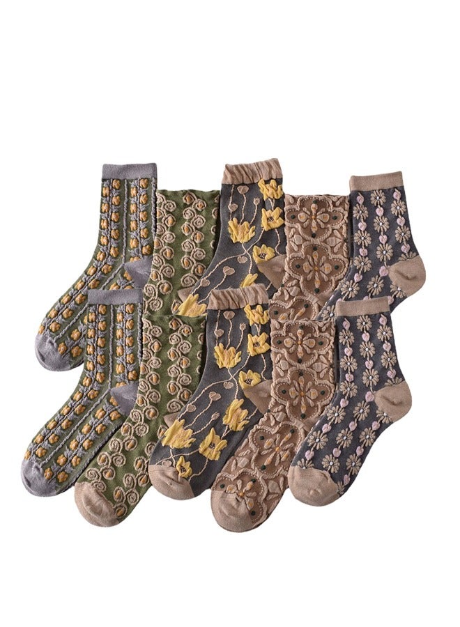 زيمي جوارب نسائية متوسطة الطول بنقشة كلاسيكية - طقم من 10 أزواج. جوارب صينية تقليدية تسمح بمرور الهواء. جوارب مريحة وعملية للاستخدام اليومي. - Image 1
