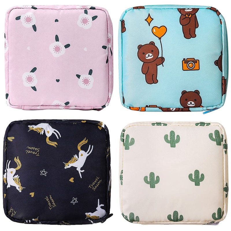 Sanitary Napkin Storage Bag, 4Pcs Zipper Menstrual Pad Bag Portable Sanitary Napkin Storage Tampons Holder for Purse First Period Kit for Teen Girls Store Sanitary Pads for Women
