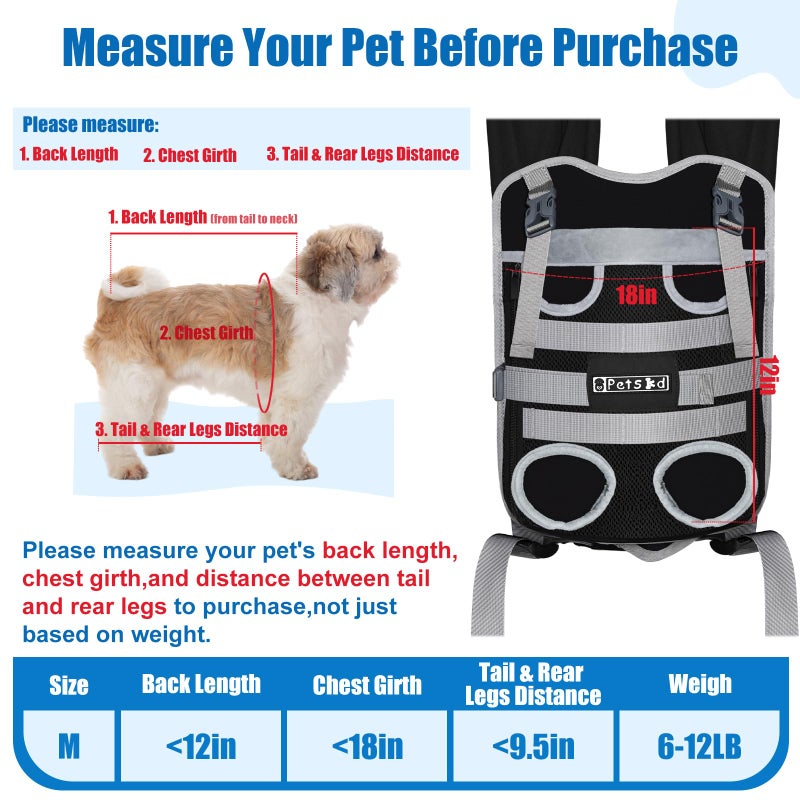 Petskd Dog Front Carrier Backpack for Small Pet with Adjustable Cross Shoulder Straps, Hands Free Puppy Legs Out Chest Carriers for Hiking, Cycling, Vet (Black, M) - Image 2