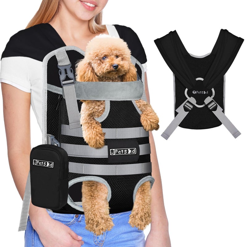 Petskd Dog Front Carrier Backpack for Small Pet with Adjustable Cross Shoulder Straps, Hands Free Puppy Legs Out Chest Carriers for Hiking, Cycling, Vet (Black, M) - Image 1
