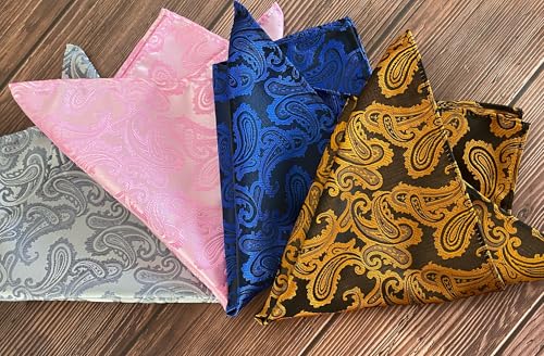 KissTies 5 PCS Rust Pocket Square Burnt Orange Paisley Festive Hankies Bundle - Image 3