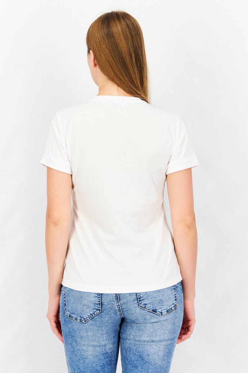 Aigle Women Crew Neck Cuffed Sleeve Printed T-Shirt, White Combo - Image 4