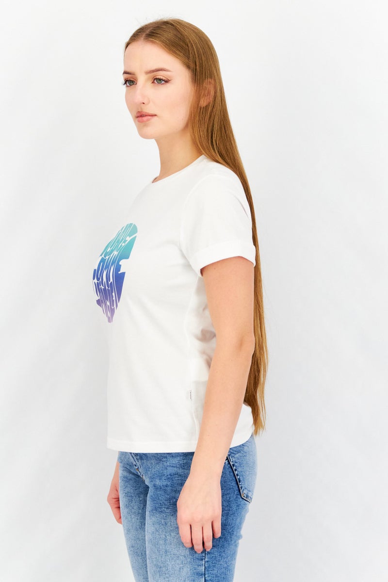 Aigle Women Crew Neck Cuffed Sleeve Printed T-Shirt, White Combo - Image 3