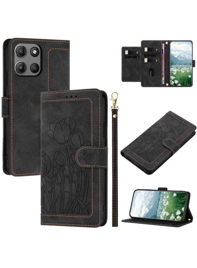 اس-توب جراب لهاتف Motorola Moto G15 مصنوع من الجلد المنقوش بنقشة زهور التوليب مع حبل تعليق - Image 1