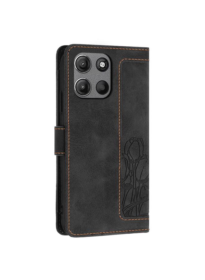 اس-توب جراب لهاتف Motorola Moto G15 مصنوع من الجلد المنقوش بنقشة زهور التوليب مع حبل تعليق - Image 3