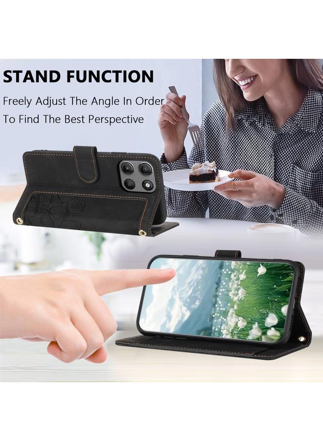 اس-توب جراب لهاتف Motorola Moto G15 مصنوع من الجلد المنقوش بنقشة زهور التوليب مع حبل تعليق - Image 5