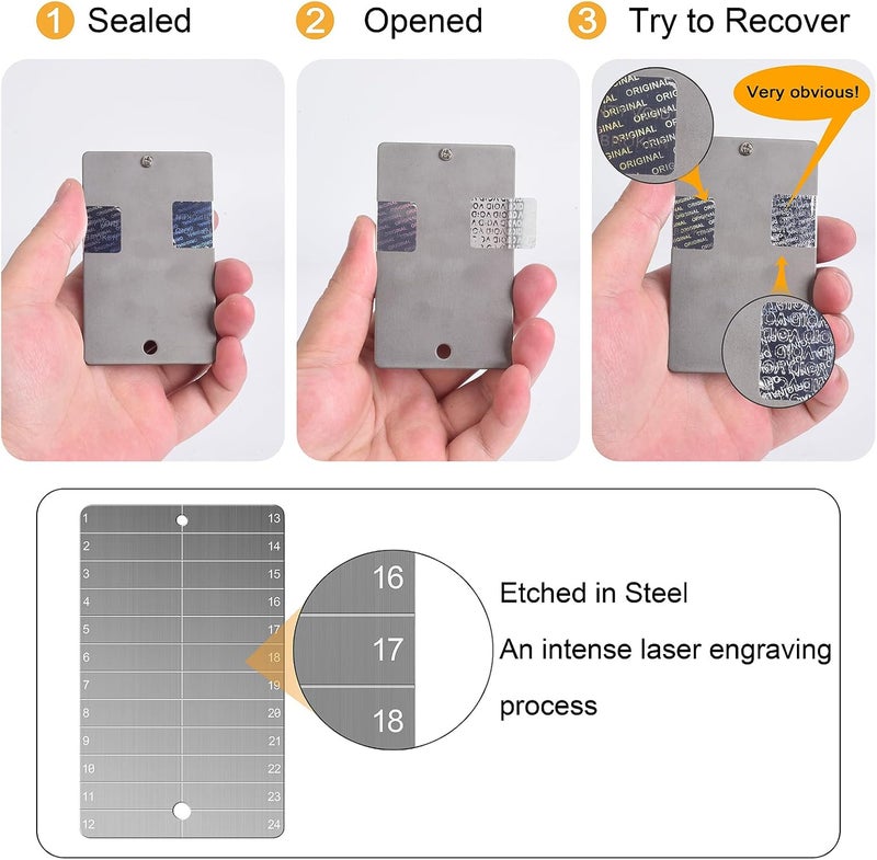 Crypto Seed Phrase Memory, Titan Bitcoin Seed Plates, Fire & Waterproof Recovery Backup, 2 Metal Plates for Seed Phrase and Safety Sticker - Image 4