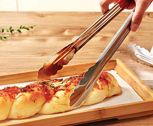 THW 12 Inch Stainless Steel Utility Tongs with Red Vinyl Coated Handle- Heavy Duty Long Kitchen Tongs for Barbecue Grilling Cooking Roasting Serving Buffet Salad Ice Oven, Pack of 2 Pieces - Image 4