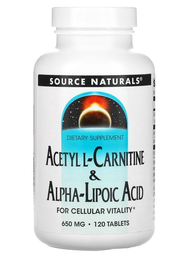 Source Naturals Acetyl LCarnitine & AlphaLipoic Acid 650 mg 120 Tablets