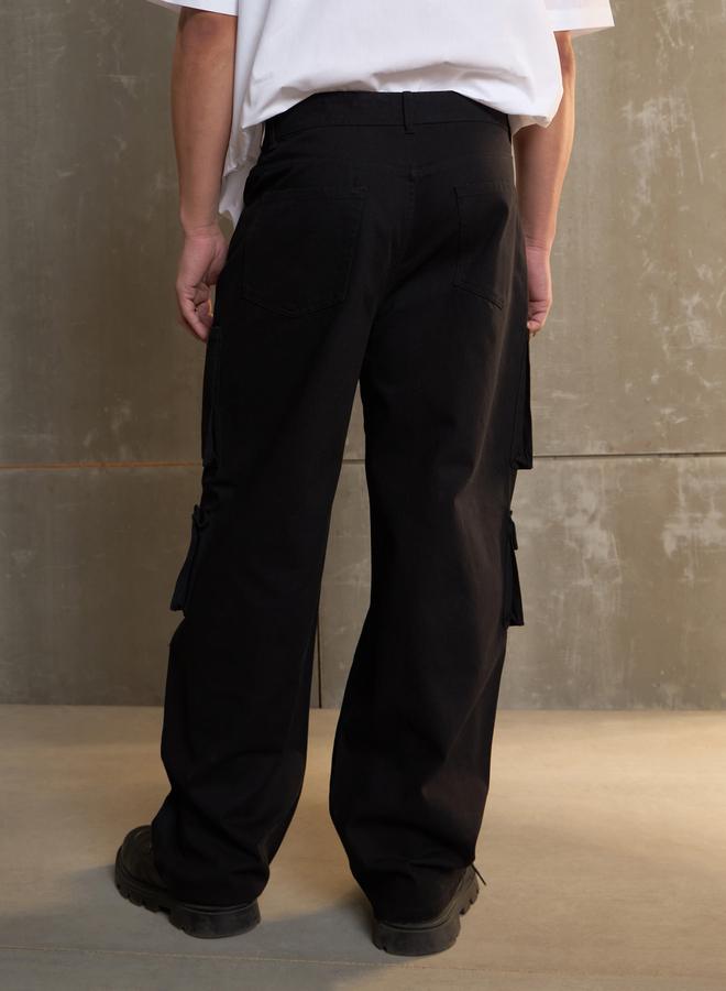 ساسافراس بنطلون كارغو واسع الساق بجيوب عملية من ساسافراس بلون أسود تويل - Image 5