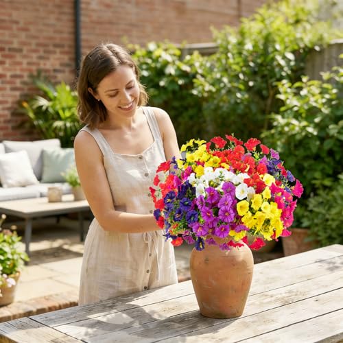 BSGlobal 12 Bundles Artificial Flowers for Outdoors Decoration, Faux Silk Morning Glory Flowers UV Resistant Fake Eucalyptus Plants for Spring Summer Garden Patio Home Decor (Mix) - Image 5