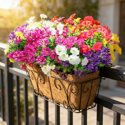 BSGlobal 12 Bundles Artificial Flowers for Outdoors Decoration, Faux Silk Morning Glory Flowers UV Resistant Fake Eucalyptus Plants for Spring Summer Garden Patio Home Decor (Mix) - Image 4