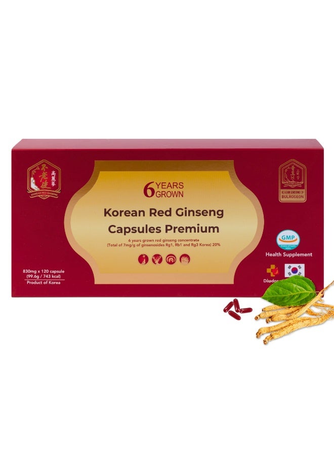 KAREZZ Korean Red Ginseng Capsule Premium 830mg x 120 Capsules, Product of Korea, Panax Ginseng Adaptogen Supplements, High in Ginsenoside - Energy Boost & Immune Support, Caffeine Free & Gluten Free - Image 1