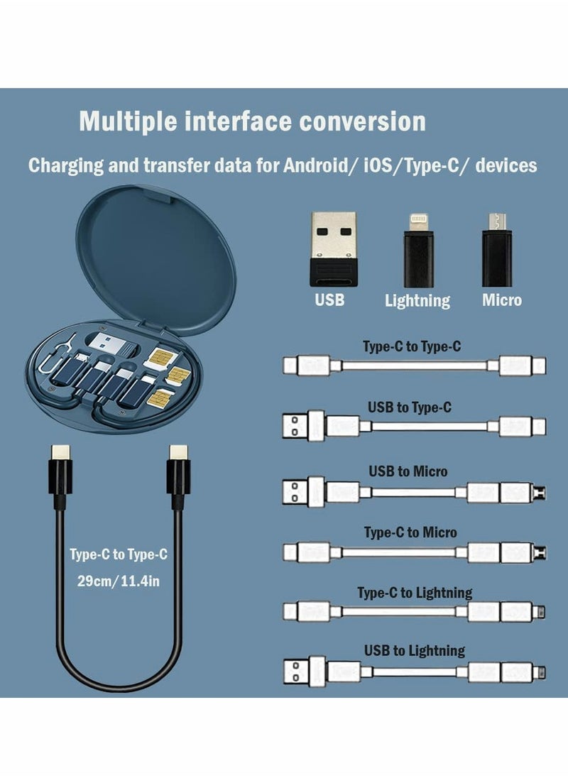 Generic - USB Cable Storage Box Multi,type Charging Converter Micro Data Transfer Tool with SIM Card Tray Eject Pin and Phone Holder Midnight Blue - Image 1