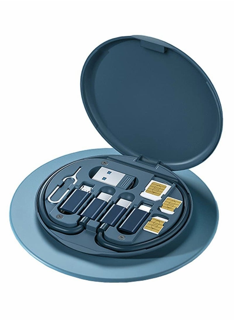 Generic - USB Cable Storage Box Multi,type Charging Converter Micro Data Transfer Tool with SIM Card Tray Eject Pin and Phone Holder Midnight Blue - Image 1