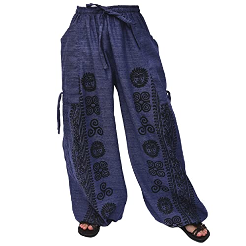 Siamrose Casual Yoga Harem Pants Men Women Baggy Lounge Trousers, 2 Pockets Adjustable Length Blue - Image 1