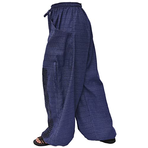 Siamrose Casual Yoga Harem Pants Men Women Baggy Lounge Trousers, 2 Pockets Adjustable Length Blue - Image 3