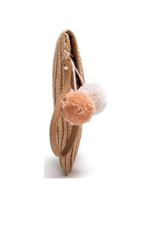 Generic Straw Shoulder Bag Straw Clutch Women Hand-woven PomPom Straw Crossbody Bag Summer Beach Envelope Purse Wallet, A-beige  - Image 3