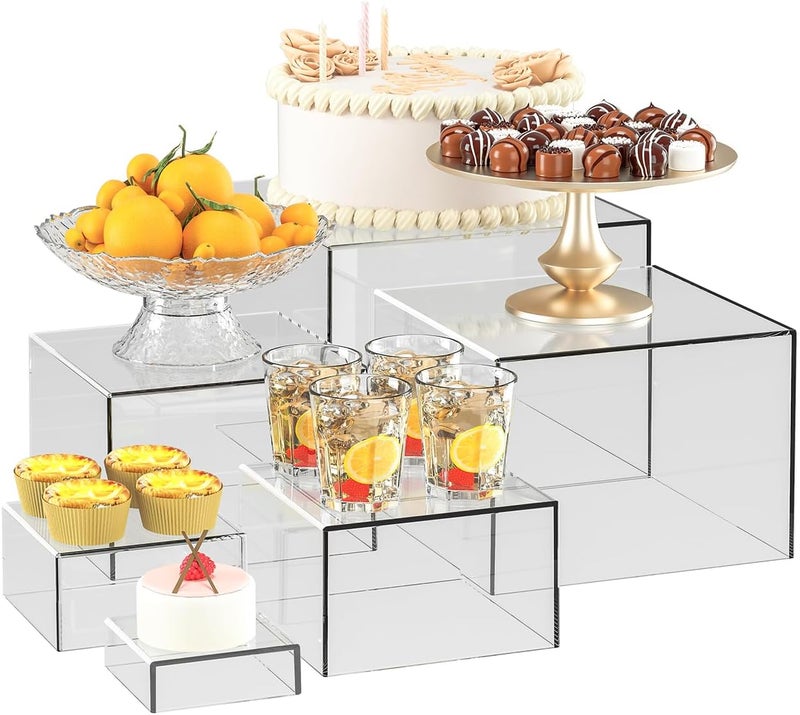 TPGP OKBHTS 6 Clear Acrylic Display Boxes Set - Food Stands & Buffet Risers with Hollow Bottoms - Image 1