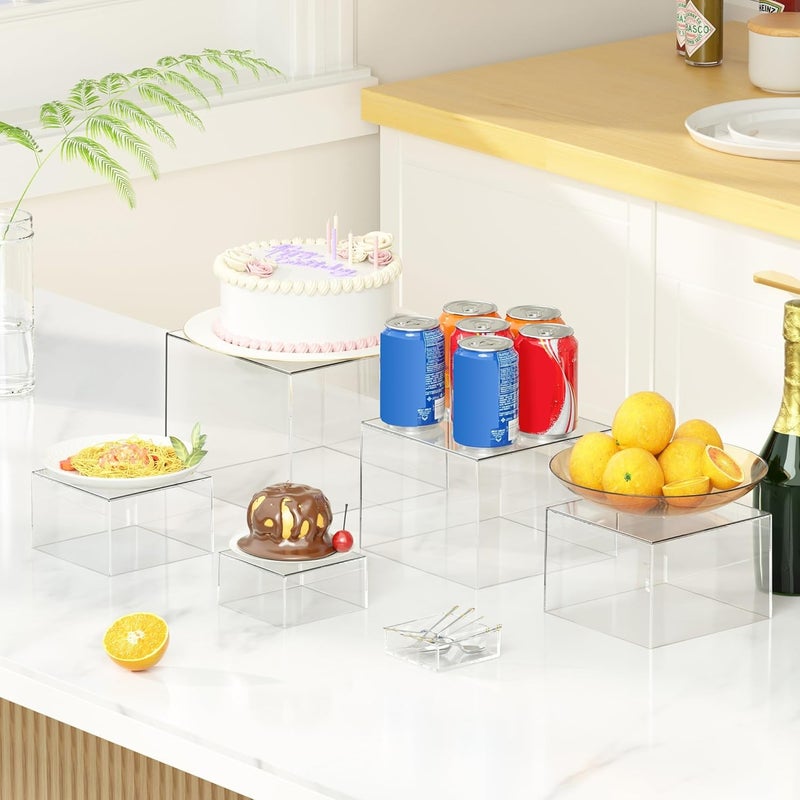 TPGP OKBHTS 6 Clear Acrylic Display Boxes Set - Food Stands & Buffet Risers with Hollow Bottoms - Image 2