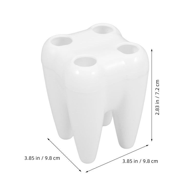 White Plastic Toothbrush Holder Stand 2Pcs Tooth Shaped Bathroom Countertop Organizer - Image 3