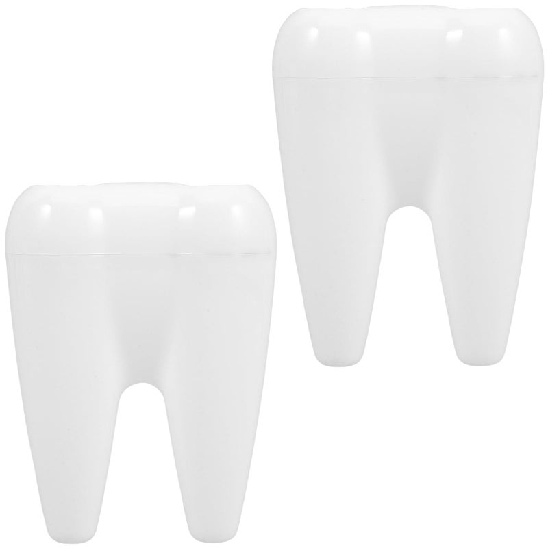 White Plastic Toothbrush Holder Stand 2Pcs Tooth Shaped Bathroom Countertop Organizer - Image 2