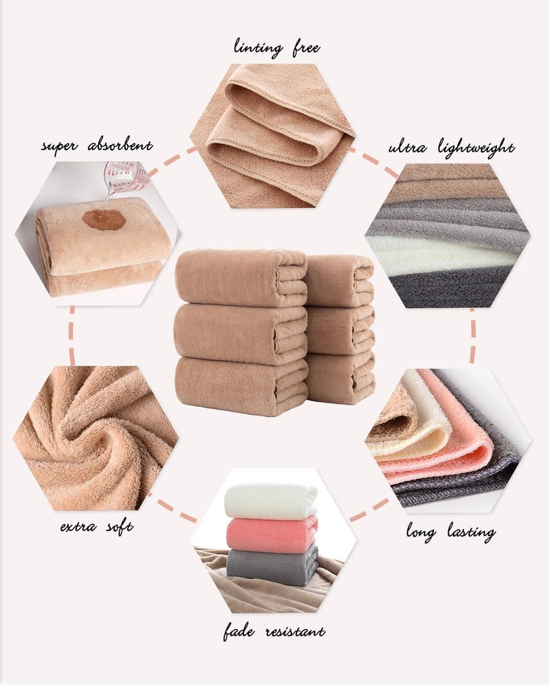 Lumimi Towels 6 Pack Super Soft Microfiber Bath Towel Set Salon Gym Yoga Travel Very Absorbent Light Quick Dry and Durable, 55" L x 27" W, 6 Piece Beige - Image 4