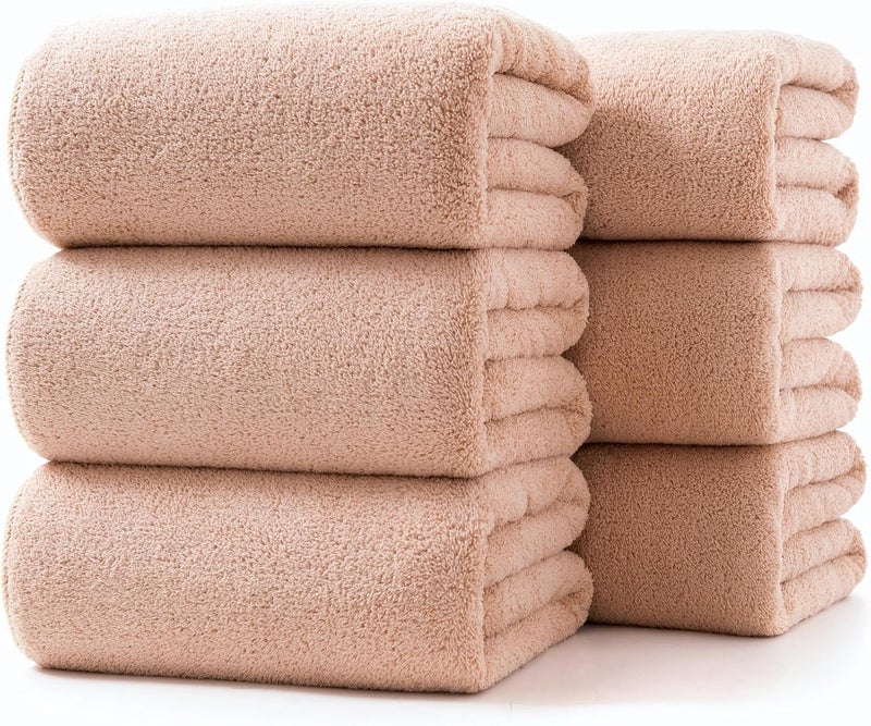 Lumimi Towels 6 Pack Super Soft Microfiber Bath Towel Set Salon Gym Yoga Travel Very Absorbent Light Quick Dry and Durable, 55" L x 27" W, 6 Piece Beige - Image 1