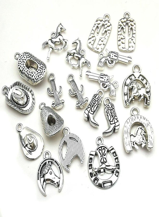 Youdiyla 60PCS Antique Silver Western Cowboy Charms Pendants Horse Hat cactus Cowboy Boot Charms for Bracelet Earrings Necklace Jewelry Making (10 Style, 6 of Each)HM672 - Image 5