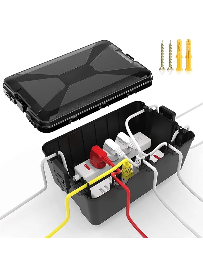 PROMASS Large Outdoor Electrical Box Waterproof, IP54 Weatherproof Extension Cord Cover with 7 Cable Entry Seals, Protects Power Strip, Timer, and Outlet Plug for Holiday Lights (12.6 x 8.3 x 5.2 inch, Black) - Image 1