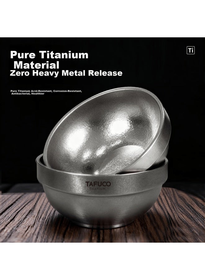Tafuco Pure Titanium Steamed Egg Bowl Soup Bowl Heat-insulated Thickened Student Canteen Steamed Egg And Stew Soup Bowl 350ml Moonlight Silver T5366 - Image 2