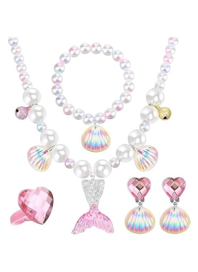 HOOKOR Mermaid Necklace Bracelet Set,Mermaid Jewelry Kit Included Shell Necklace Bracelet Ring Earrings Organza Bags for Mermaid Party Costume Jewelry Supplies  - Image 1