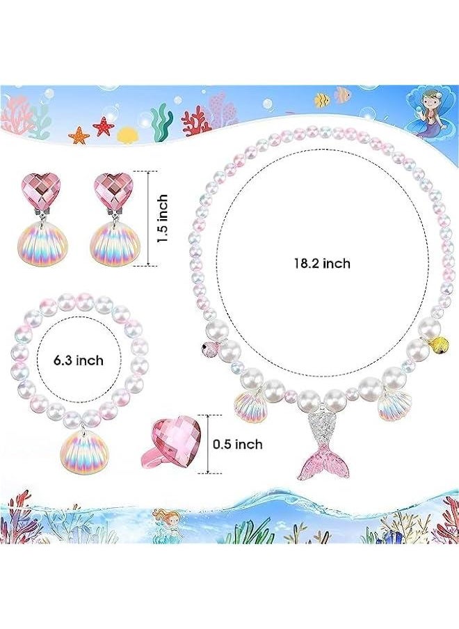 HOOKOR Mermaid Necklace Bracelet Set,Mermaid Jewelry Kit Included Shell Necklace Bracelet Ring Earrings Organza Bags for Mermaid Party Costume Jewelry Supplies  - Image 2