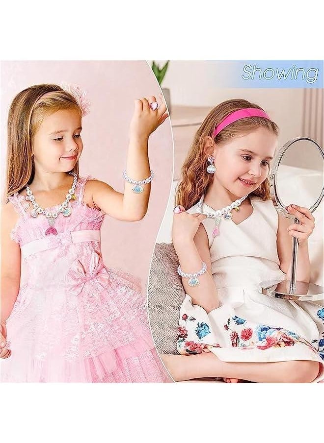 HOOKOR Mermaid Necklace Bracelet Set,Mermaid Jewelry Kit Included Shell Necklace Bracelet Ring Earrings Organza Bags for Mermaid Party Costume Jewelry Supplies  - Image 3