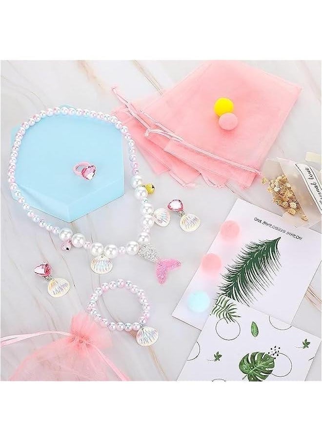 HOOKOR Mermaid Necklace Bracelet Set,Mermaid Jewelry Kit Included Shell Necklace Bracelet Ring Earrings Organza Bags for Mermaid Party Costume Jewelry Supplies  - Image 5
