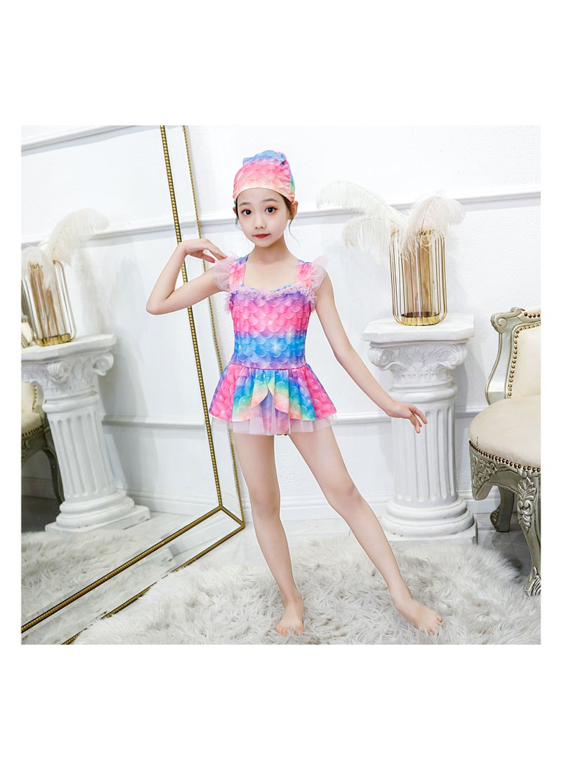 Cutie Cute Cute Little Princess Children's Western-Style One-Piece Mermaid Swimsuit Quick-Dry Bathing Suit Beach Swimwear For Girls With Swimming Cap  - Image 1