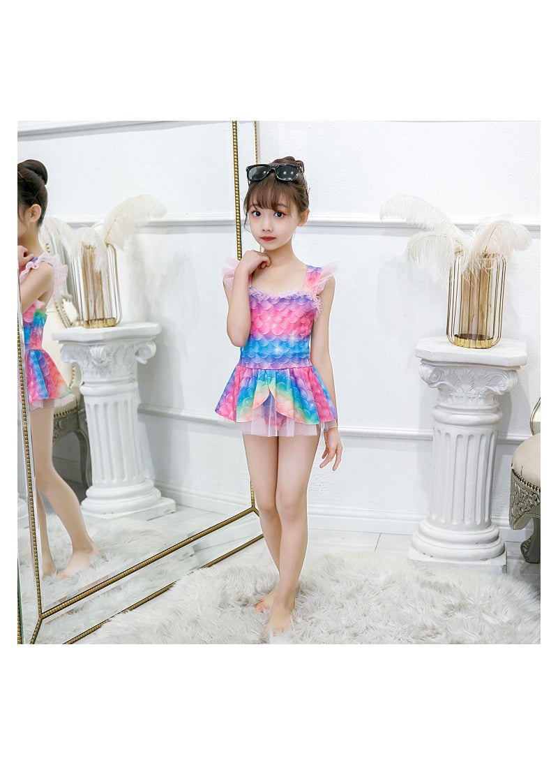 Cutie Cute Cute Little Princess Children's Western-Style One-Piece Mermaid Swimsuit Quick-Dry Bathing Suit Beach Swimwear For Girls With Swimming Cap  - Image 2
