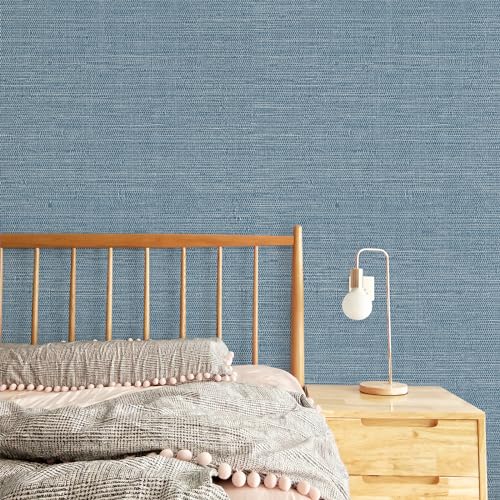 JiffDiff Grasscloth Wallpaper Peel and Stick Blue Grassweave Stick on Wallpaper Textured Self Adhesive Wall Paper Contact Paper 17.3"x472" - Image 3