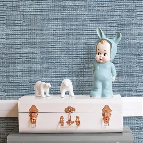 JiffDiff Grasscloth Wallpaper Peel and Stick Blue Grassweave Stick on Wallpaper Textured Self Adhesive Wall Paper Contact Paper 17.3"x472" - Image 2