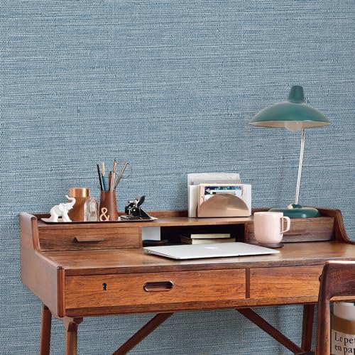 JiffDiff Grasscloth Wallpaper Peel and Stick Blue Grassweave Stick on Wallpaper Textured Self Adhesive Wall Paper Contact Paper 17.3"x472" - Image 4