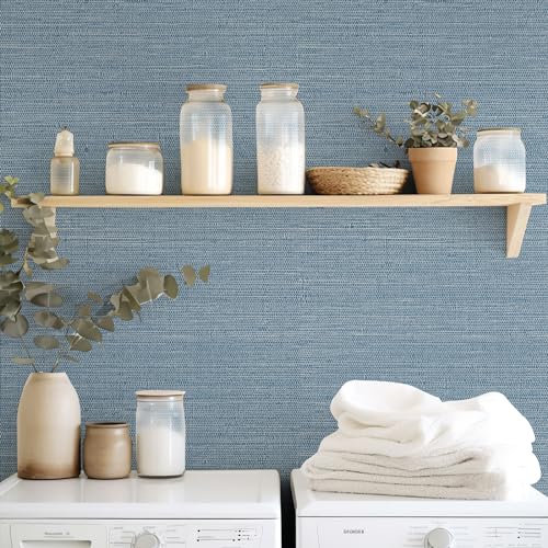 JiffDiff Grasscloth Wallpaper Peel and Stick Blue Grassweave Stick on Wallpaper Textured Self Adhesive Wall Paper Contact Paper 17.3"x472" - Image 5