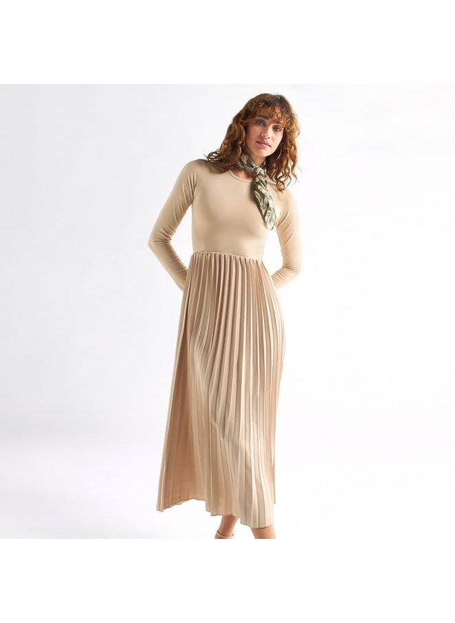 FAV Pleated Dress with Round Neck and Long Sleeves  - Image 1